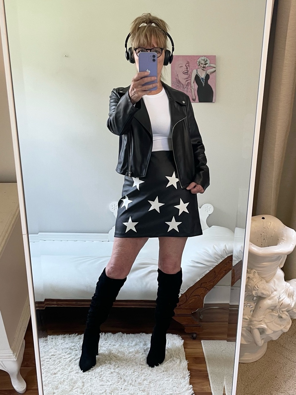 NWT PRINCESS POLLY STAR BOY BLACK FAUX LEATHER MINI SKIRT EXPOSED ZIPPER